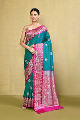 Blue And Green Banarasi Saree With Blouse